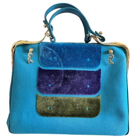 Robert di Camerino Frame Linen And Velour Handbag - Picture 1 of 15